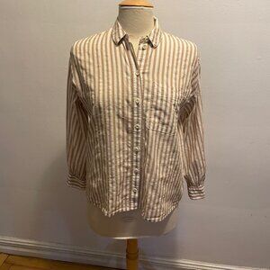 Madewell Striped Button-Up Shirt in white & tan